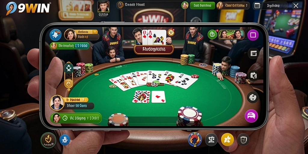 Screenshot gameplay Poker 9WIN yang menegangkan.