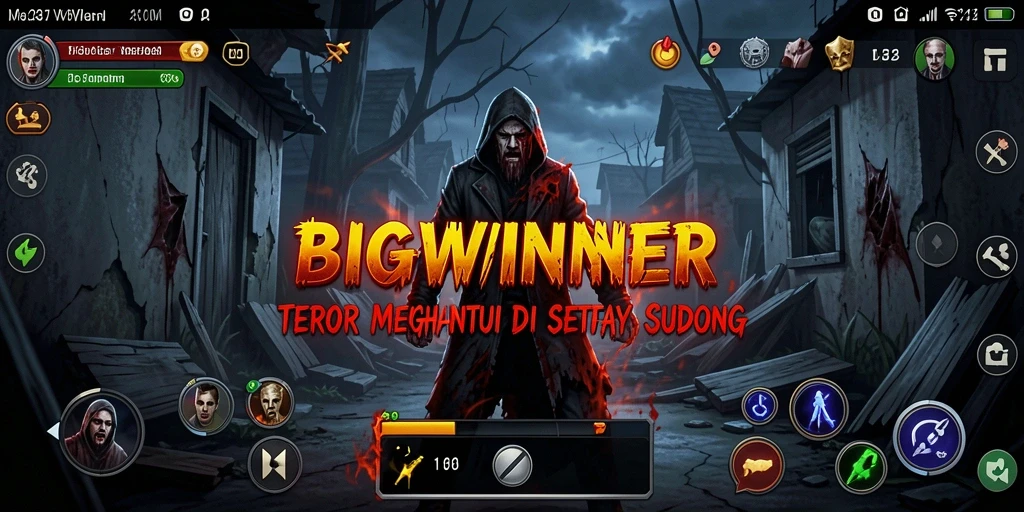 Screenshot gameplay BIGWINNER menampilkan adegan menyeramkan yang menegangkan.