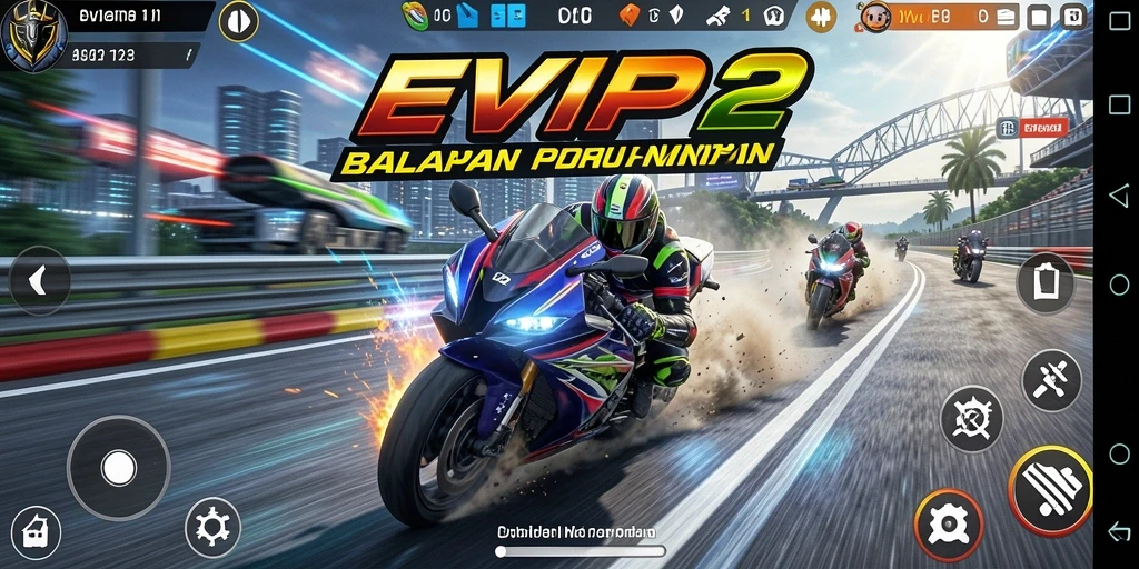 Tampilan seru gameplay balapan motor di EVIP2.