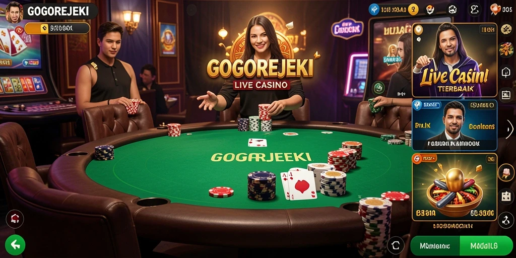 Screenshot GOGOREJEKI menunjukkan dealer profesional dalam permainan Live Casino.