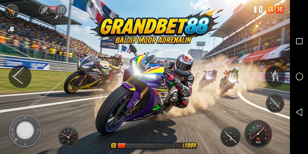Tangkapan layar gameplay menampilkan aksi balapan motor yang seru.