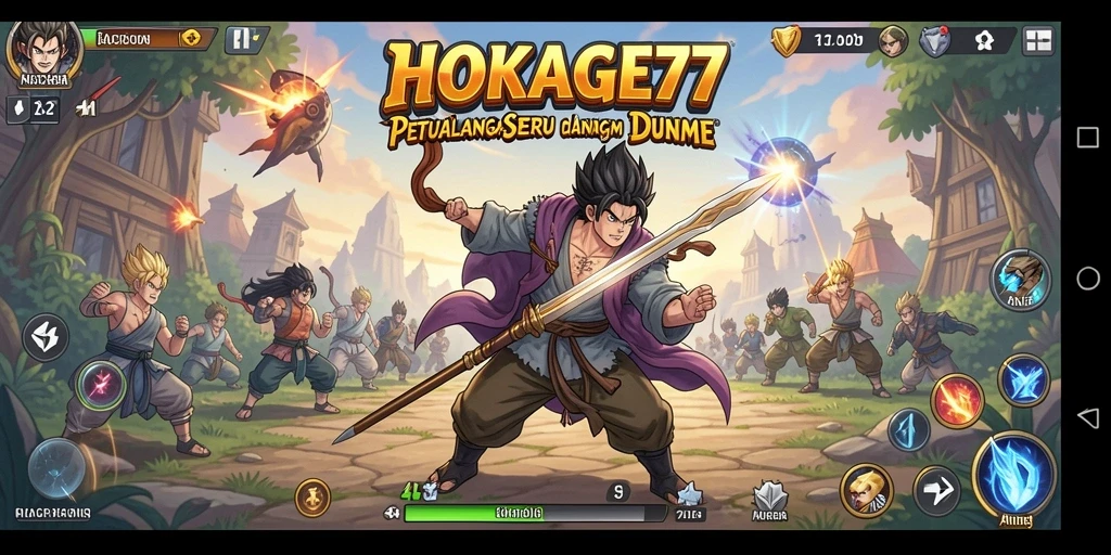 Tangkapan layar HOKAGE77 menampilkan pertarungan seru dan karakter anime yang menarik.