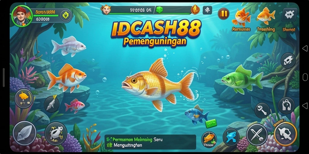 Tampilan gameplay IDCASH88 yang menarik saat memancing ikan.