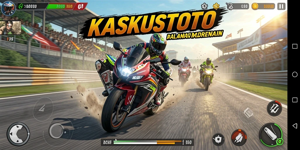Tampilan gameplay KASKUSTOTO saat balapan motor yang menantang.