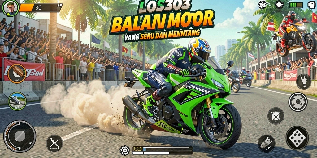 Tampilan gameplay seru di sirkuit balapan motor.