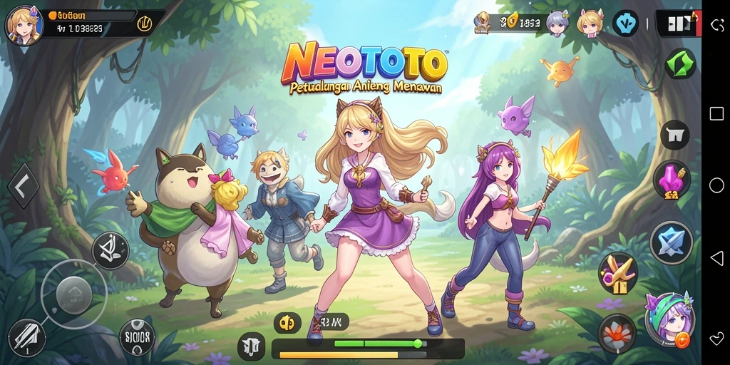 Tampilan gameplay NEOTOTO yang penuh warna dan dinamis.