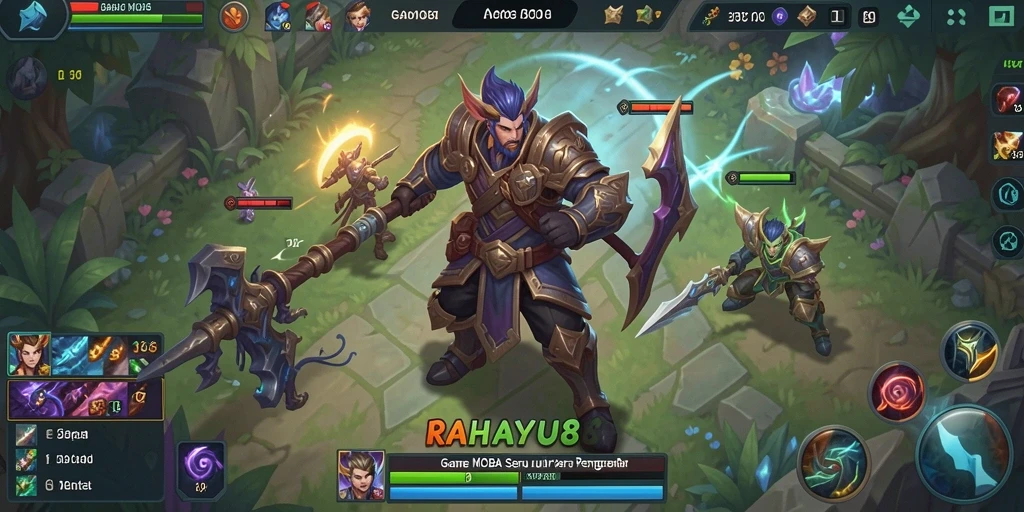 Screenshot RAHAYU88 menampilkan aksi seru dalam pertempuran MOBA.