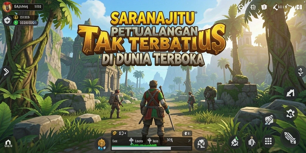 Tampilan gameplay SARANAJITU yang luas dan interaktif dalam dunia terbuka.