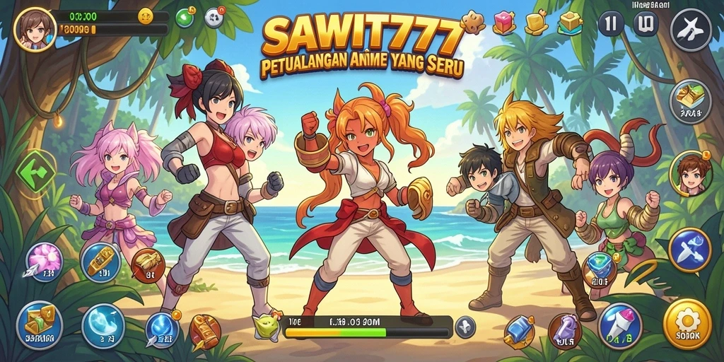Tampilan gameplay yang menarik dalam SAWIT777 dan karakter anime penuh aksi.