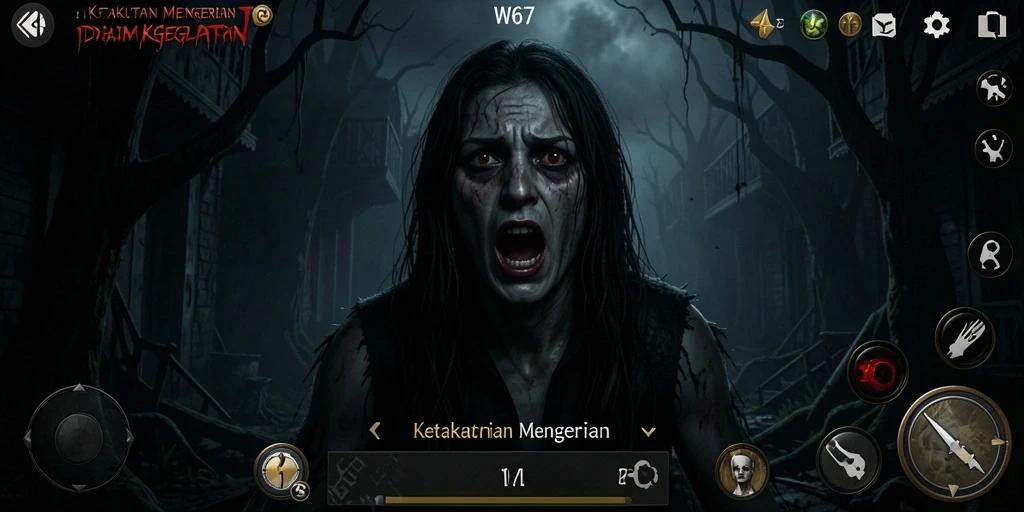 Tampilan gameplay W67 dengan suasana Horror yang mencekam.