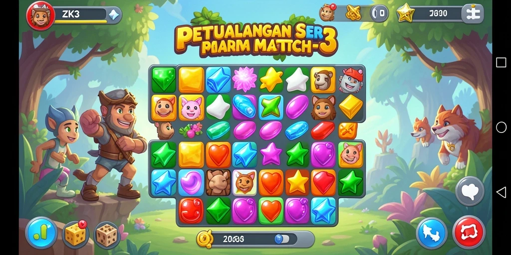Screenshot gameplay ZK3 yang menunjukkan kombinasi item Match-3.
